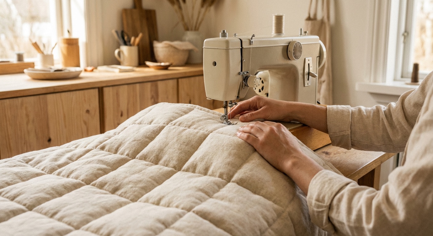 Tyngdedyne sy vejledning quilting og fyld til hjemmelavet dyne