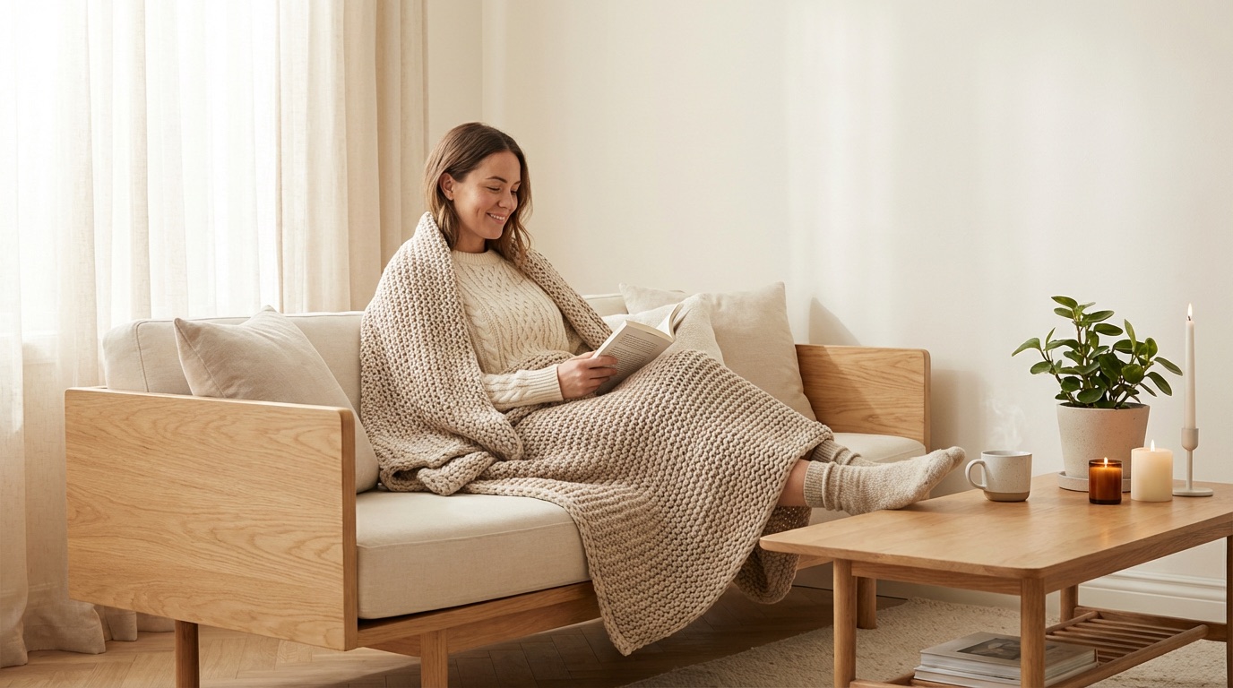 Voksen mand slapper af med kugledyne i sofaen